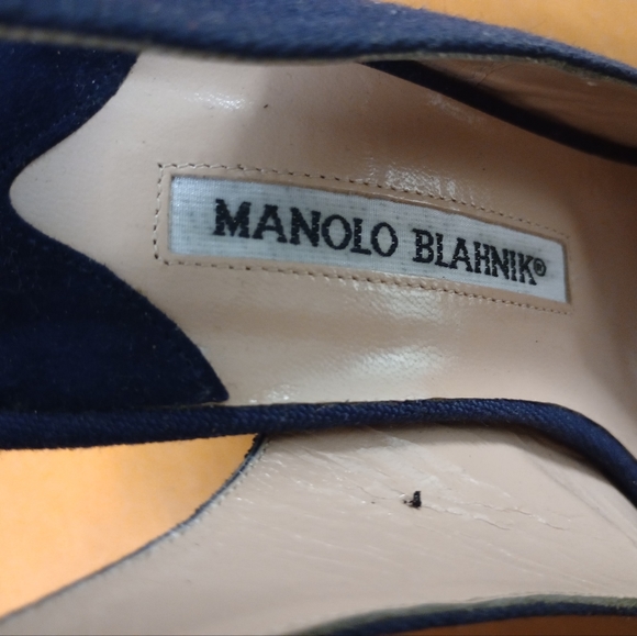 Manolo Blahnik Women's Sling Back Clog Navy Shoes Size 38/7(80) - Picture 3 of 9